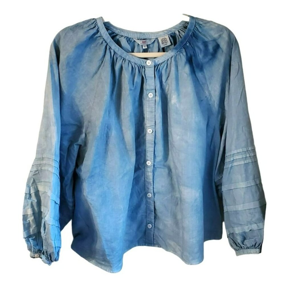 Levi's Women's Blue Chambray Tie Dye Blouse Size XL Distressed Acid Washed